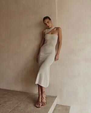 DISSH Adalyn Asym Midi Dress in Stone - M